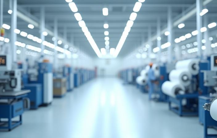 Clean and modern textile manufacturing factory interior