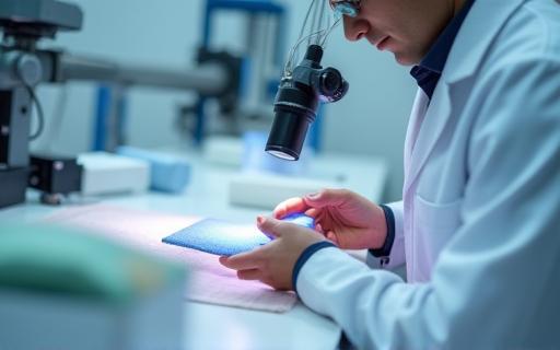 Scientist testing textile strength